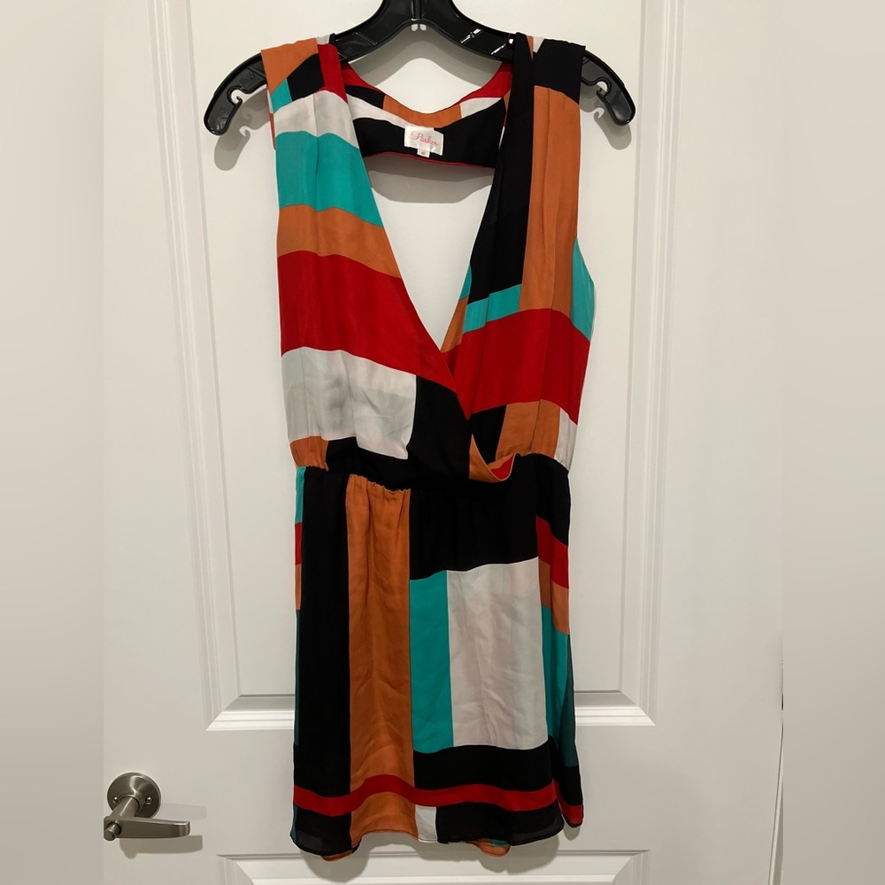 Parker colorblock faux-wrap dress